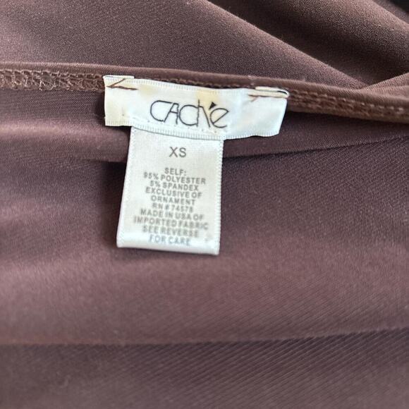 Y2K VTG cache brown stretchy one sleeve chain link ruched tie mini dress x small - Picture 7 of 7